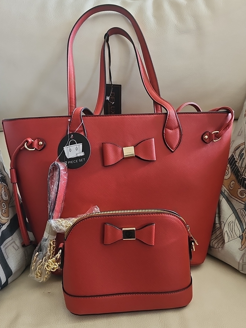 Red Bow Tote and Crossbody 2-Piece Bag Set